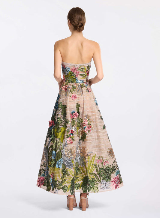 Floral Embroidered Strapless Maxi Dress