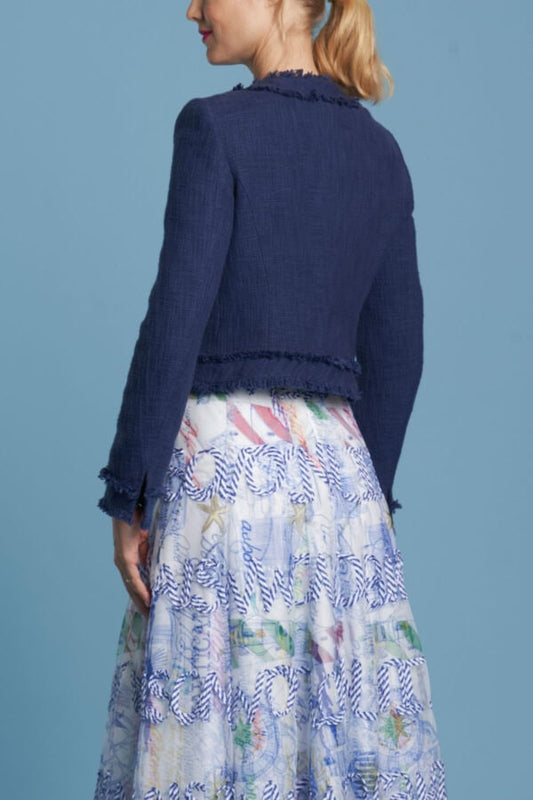 Navy Blue Tweed Cropped Jacket