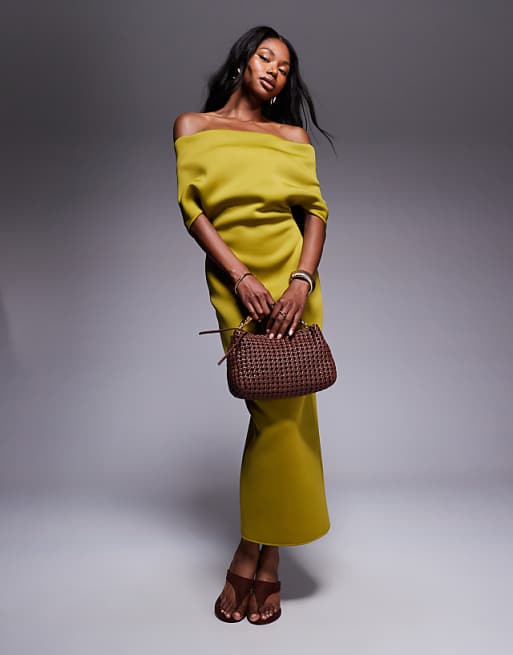 Lime Green Off - the - Shoulder Maxi Dress