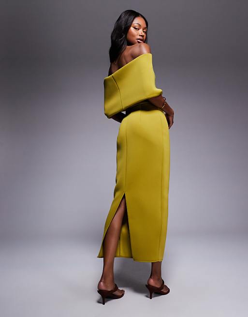 Lime Green Off - the - Shoulder Maxi Dress