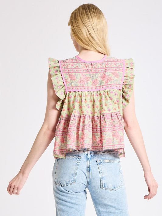 Floral - print Ruffled Sleeveless Top