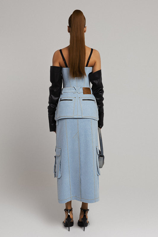 Light Blue Denim Top and Denim Skirt Set