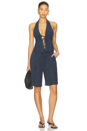 Navy Halter Neck Top and Shorts Set
