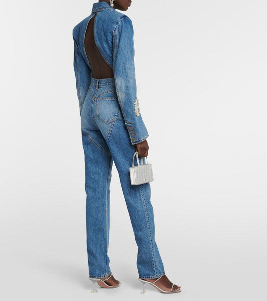 Embellished Denim Jacket and Jeans Set