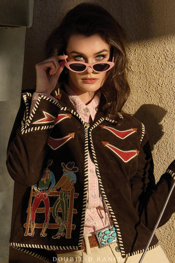 Brown Western - Style Embroidered Jacket