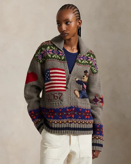 Patterned Zip - Up Cardigan Sweater