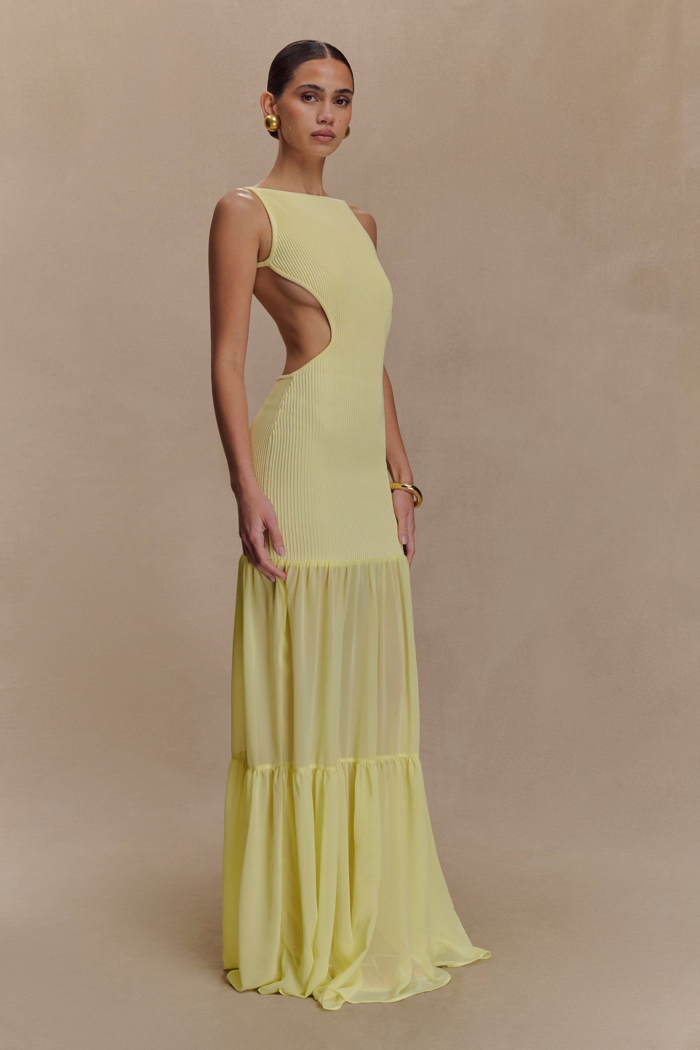 Lemon - Yellow Cutout Halter Maxi Dress
