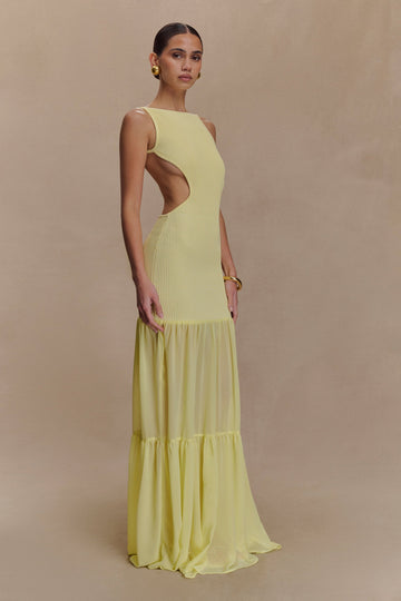 Lemon - Yellow Cutout Halter Maxi Dress