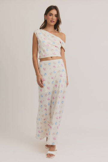 Floral Print One - Shoulder Crop Top and Maxi Skirt Set