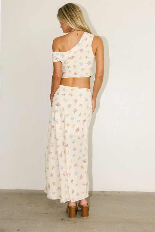 Floral Print One - Shoulder Crop Top and Maxi Skirt Set