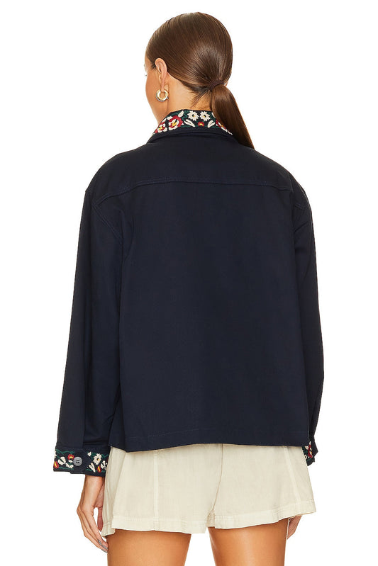 Navy Blue Embroidered Jacket with Horse Motifs