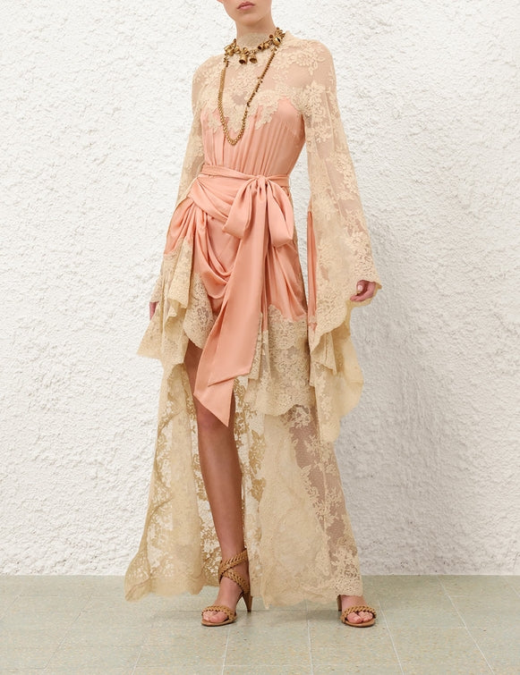 Long-sleeved asymmetrical lace dress