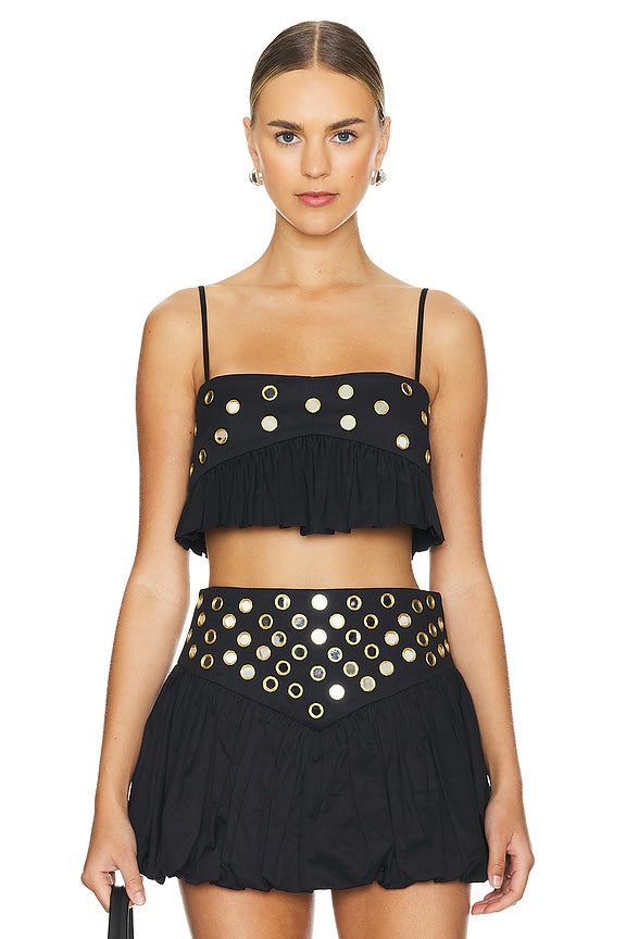 Black Studded Crop Top and Skirt Set