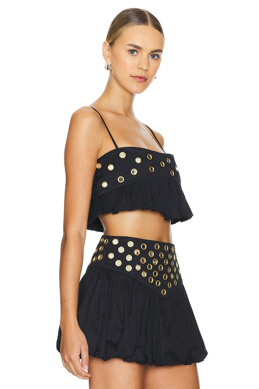 Black Studded Crop Top and Skirt Set