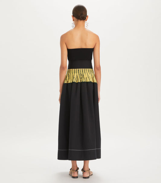 Black One - Shoulder Dress with Yellow Striped Waistband