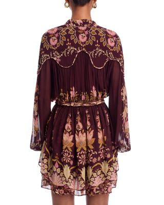 Bohemian Floral Print Belted Mini Dress