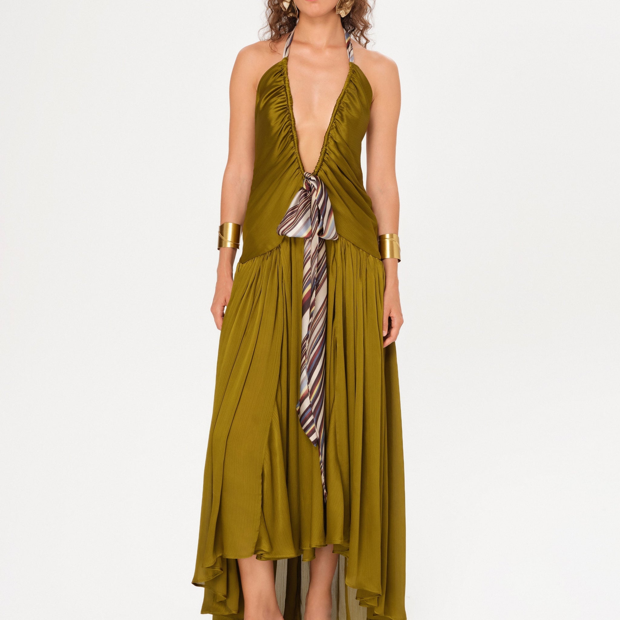 Olive Green Halterneck Maxi Dress