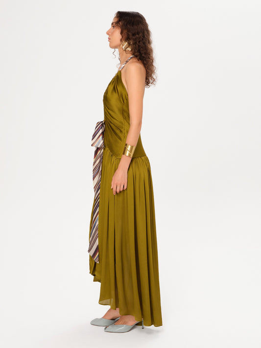 Olive Green Halterneck Maxi Dress