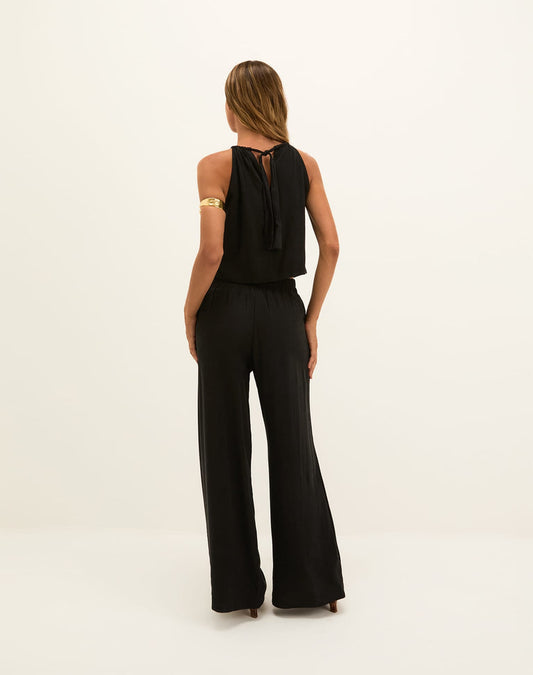 Black Halterneck Jumpsuit with Gold Accents