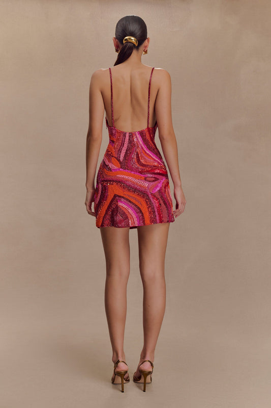 Pink Sequin Wave Print Mini Dress