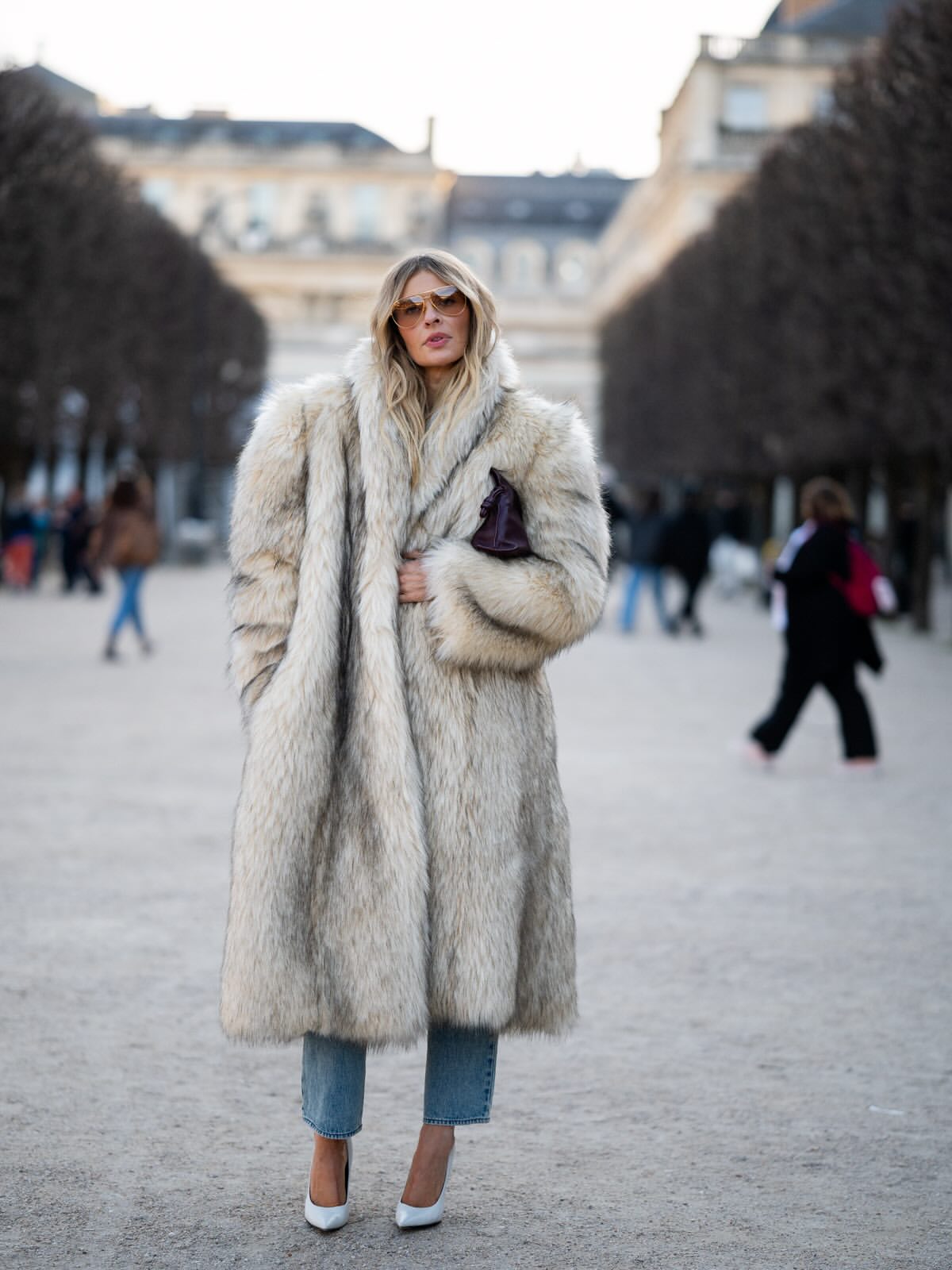 Beige Faux Fur Longline Coat