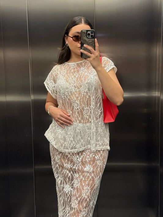 White Sheer Lace Cover-Up Set