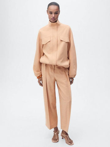 Beige Stand - Collar Oversized Jacket