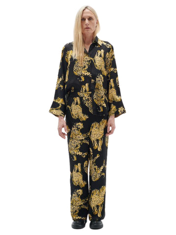 Black and Gold Leopard Print Pajama Set