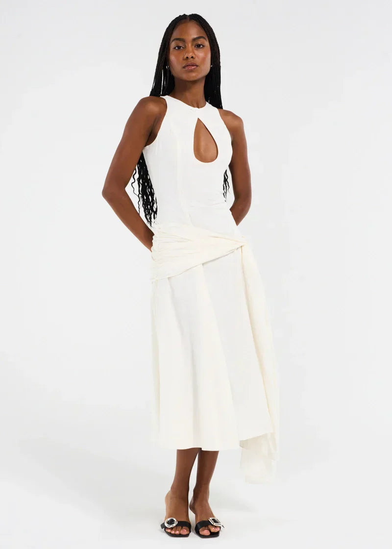 White Halter Cut - Out Midi Dress