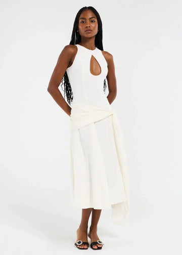 White Halter Cut - Out Midi Dress