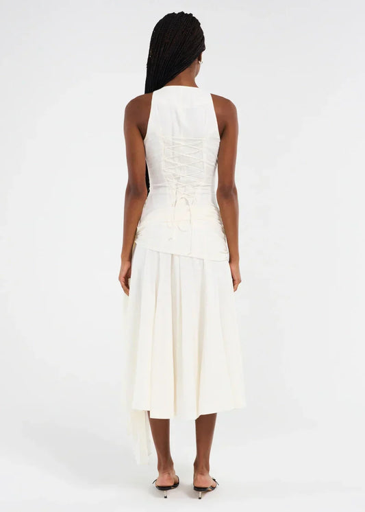 White Halter Cut - Out Midi Dress