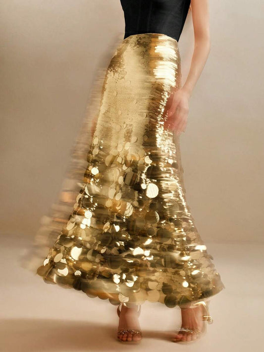 Gold Sequin - Embellished Maxi Skirt