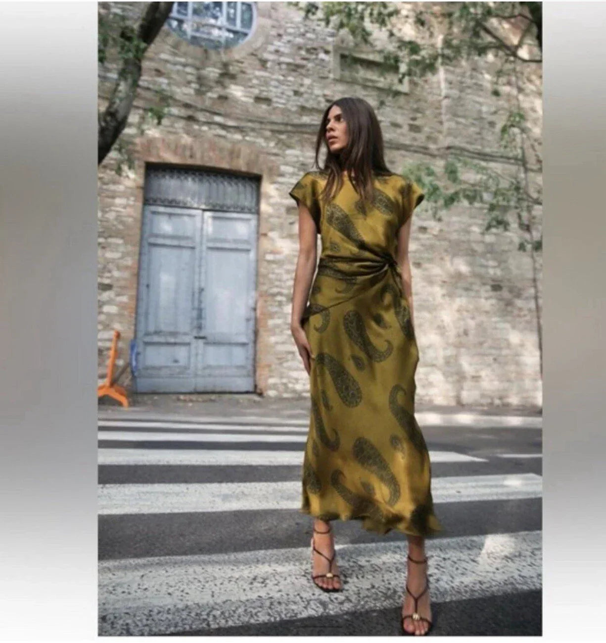 Olive Green Paisley - Print Knot - Detail Dress