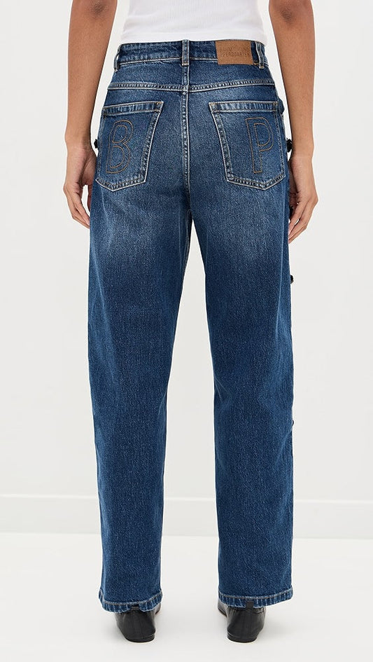 Blue Jeans with Black Floral Appliqués