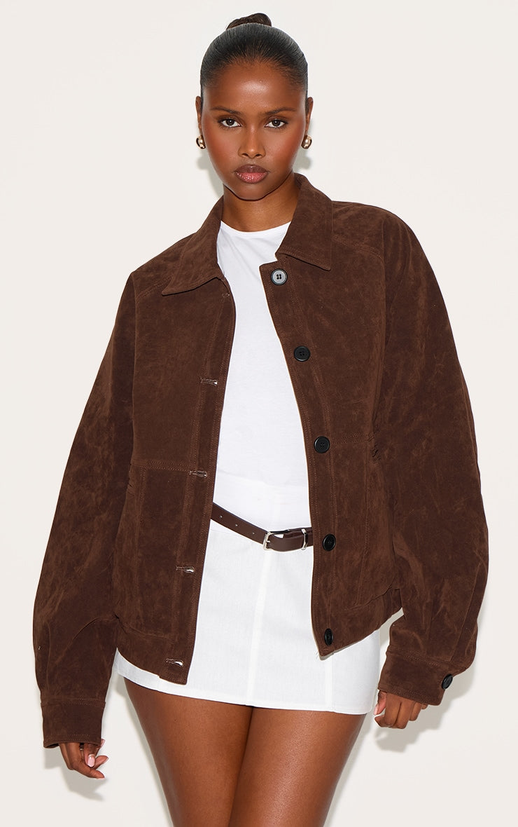 Brown Suede Button - Front Jacket