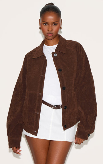 Brown Suede Button - Front Jacket