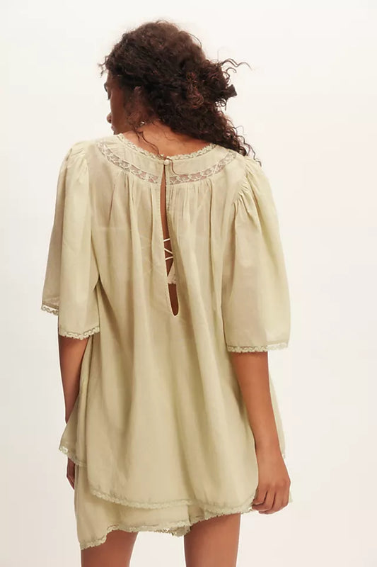 Beige Sheer Blouse and Shorts Set