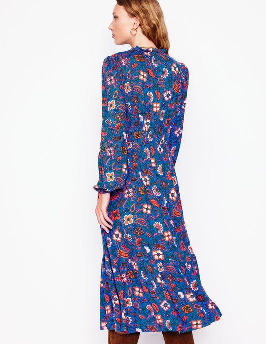 Blue Floral Print Midi Dress