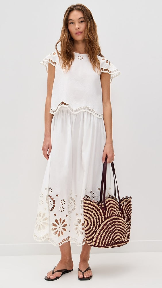 White Eyelet Embroidered Two - Piece Set