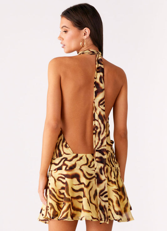 Tiger - Print Halter Mini Dress
