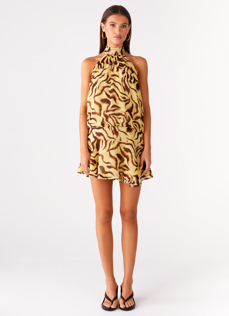 Tiger - Print Halter Mini Dress