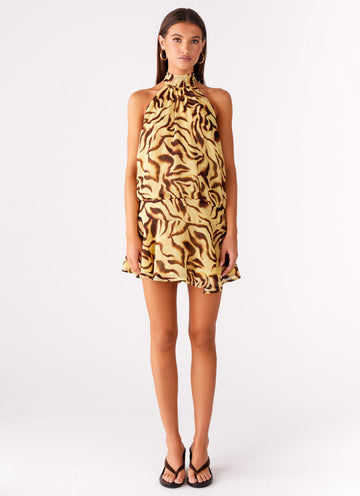 Tiger - Print Halter Mini Dress