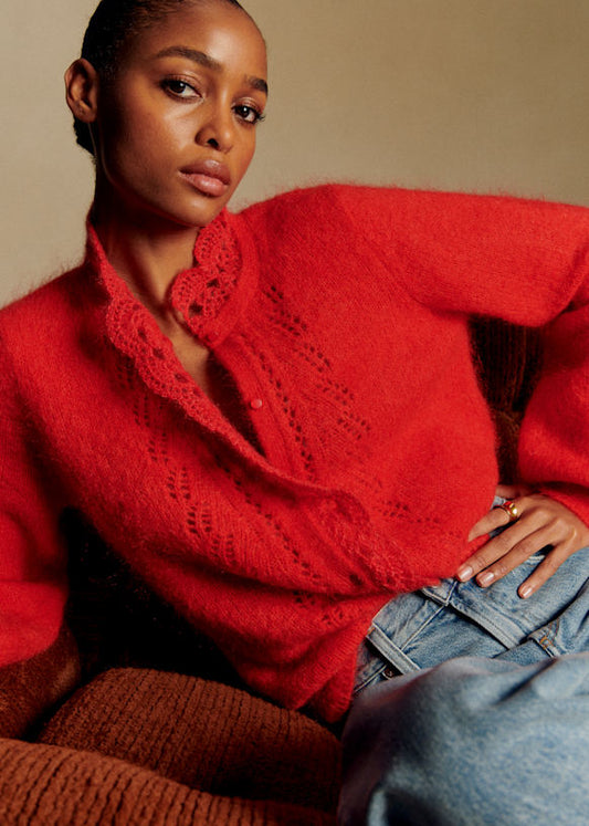 Cropped Knit Cardigan with Openwork Detailing