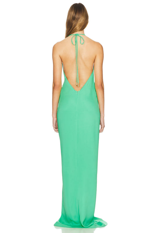 Green Halter - Neck Maxi Dress with Knot Detail