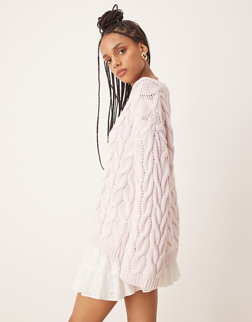 Pink Cable - Knit Oversized Sweater