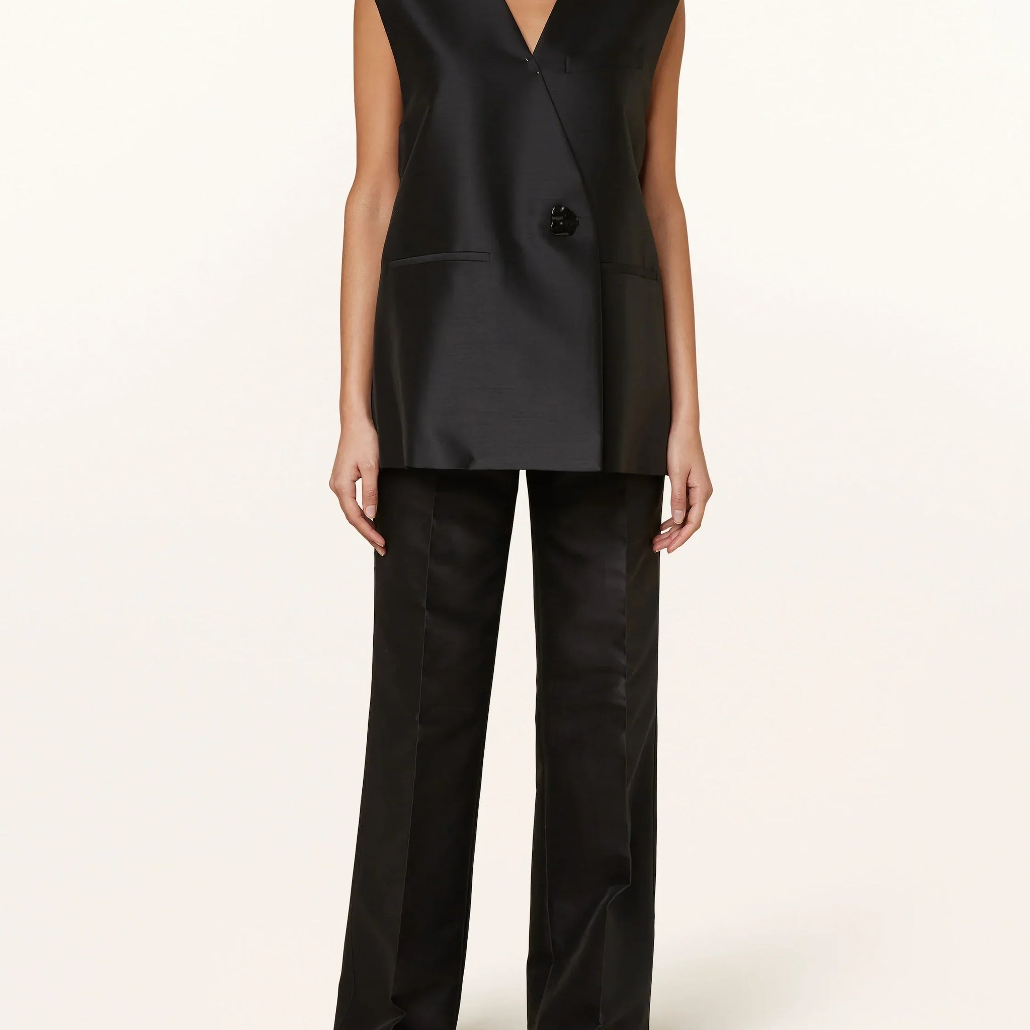 Black Sleeveless Vest and Wide - Leg Pants Set