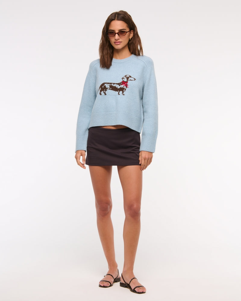 Light Blue Dachshund - Print Knit Sweater