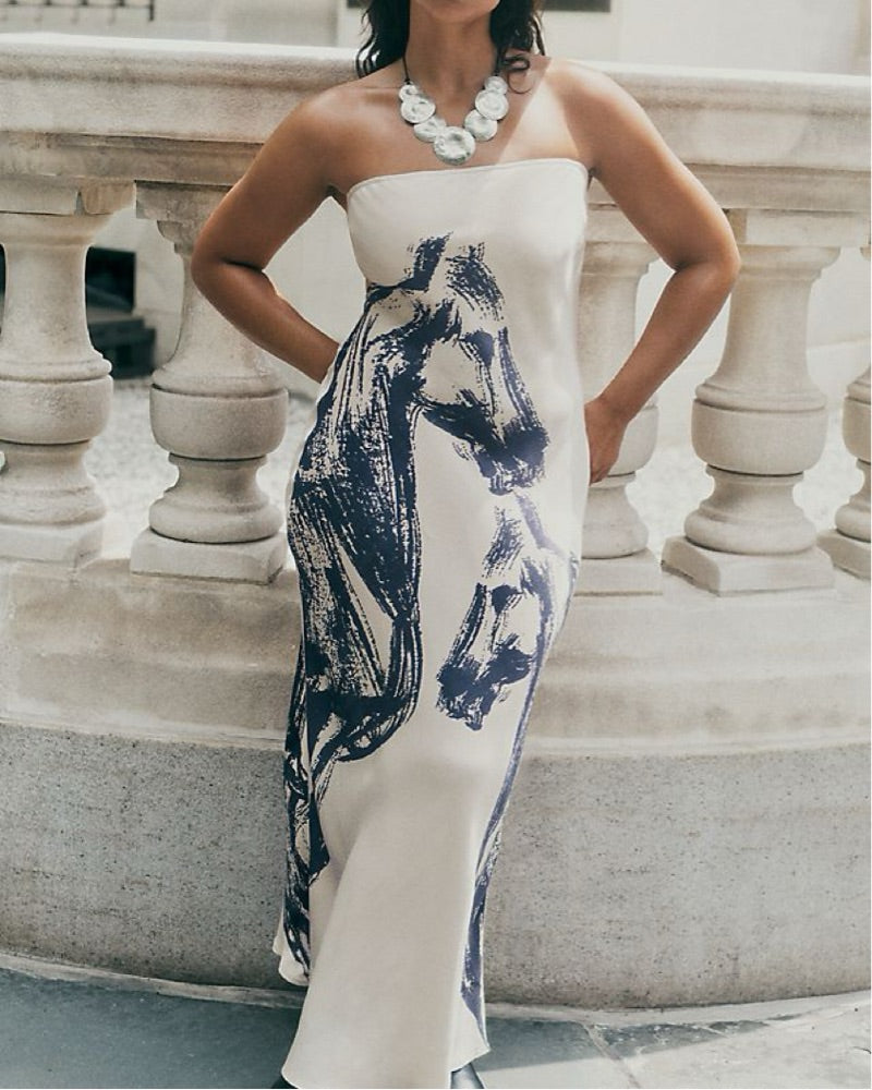 Strapless Maxi Dress with Horse Print