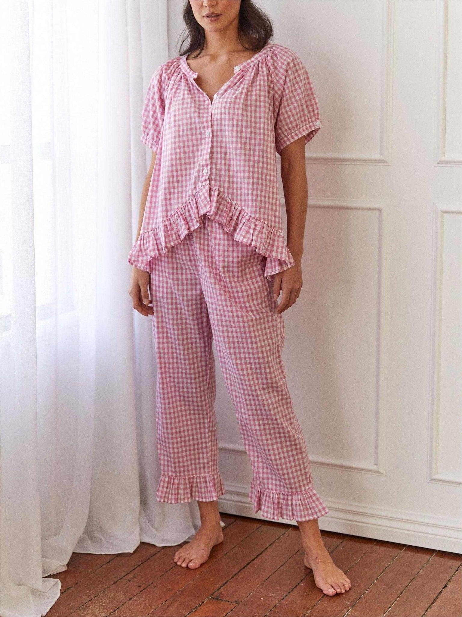 Gingham Ruffled Pajama Set