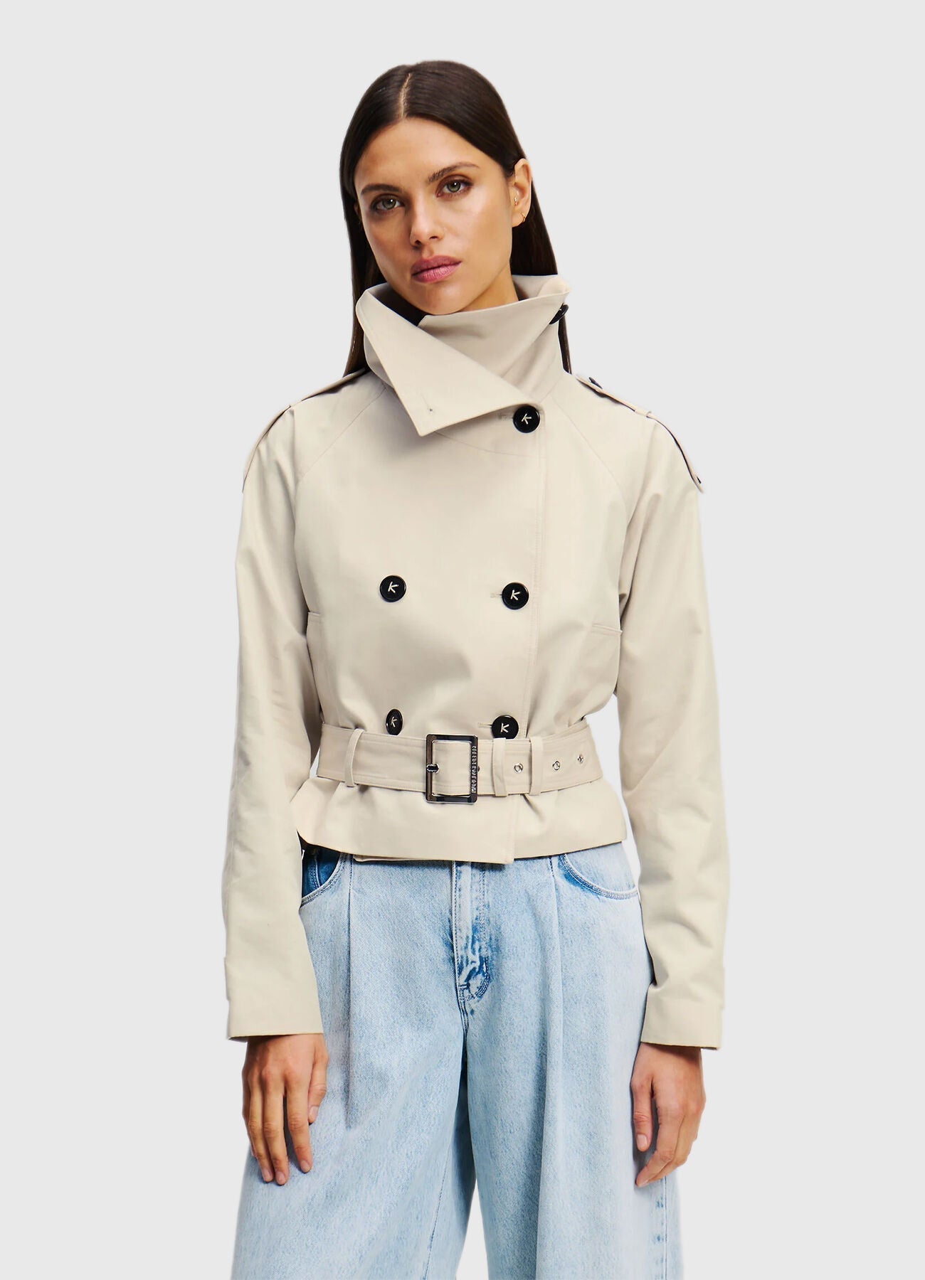 Beige Cropped Trench Coat